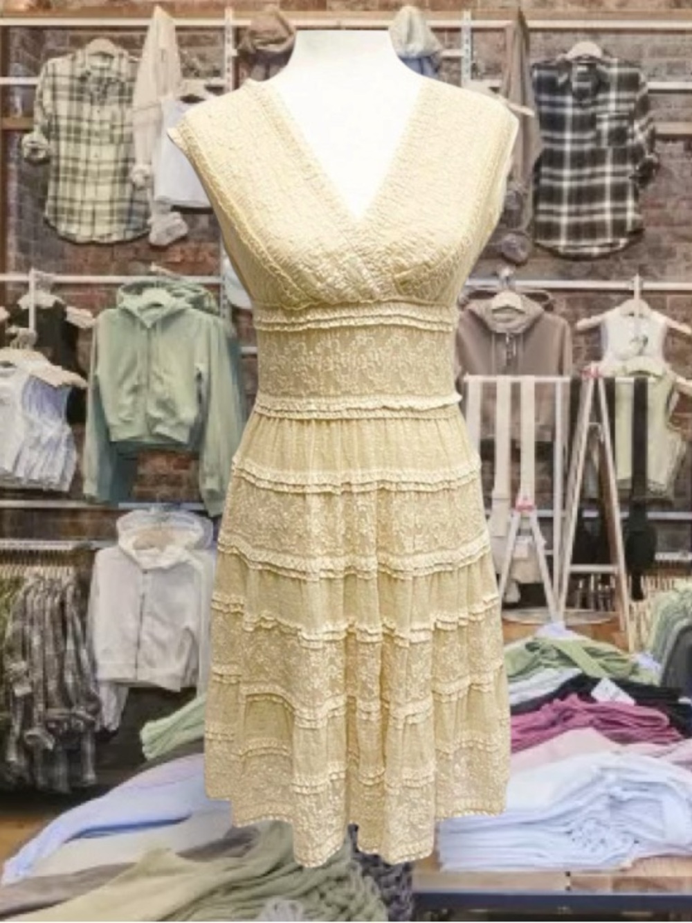 Boho Studio M Ecru Lace Cross-Over Ruffled Dress